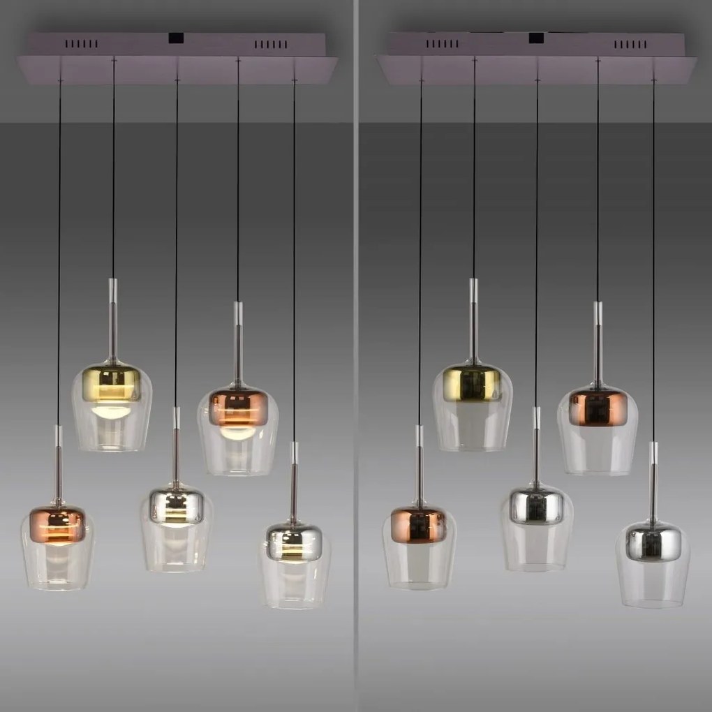 Lustra LED Smart cu Telecomanda, CCT, 5 pendule, Sticla, Multicolor, Q-KON