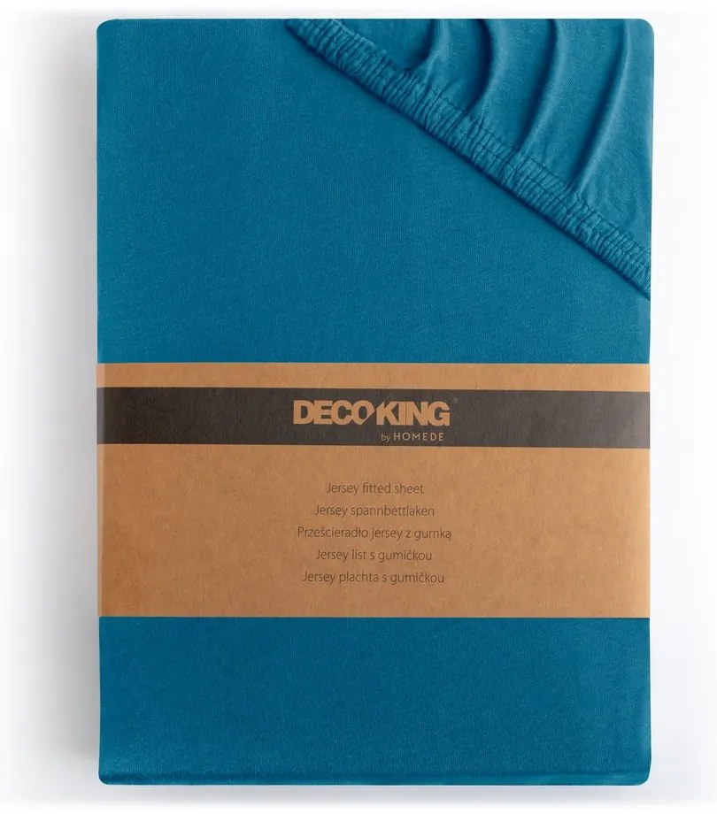 Cearceaf petrol din jerseu cu elastic 160x200 cm Amber – Restilo