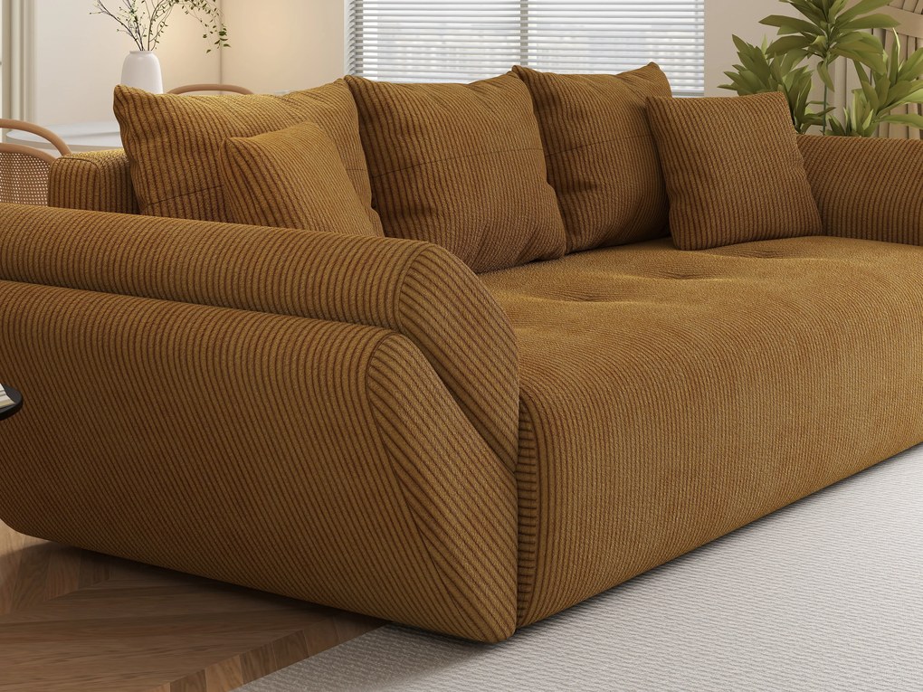 Canapea extensibilă dumonde cu ladă de depozitare si sezut confortabil din spuma high-density, Berlin Zoom Mustar 250x100 cm