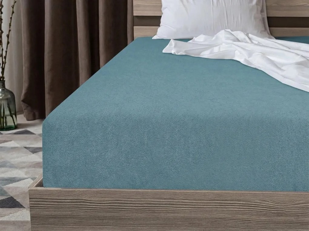 Cearsaf cu elastic din fleece MOLTON petrol 180 x 200 cm