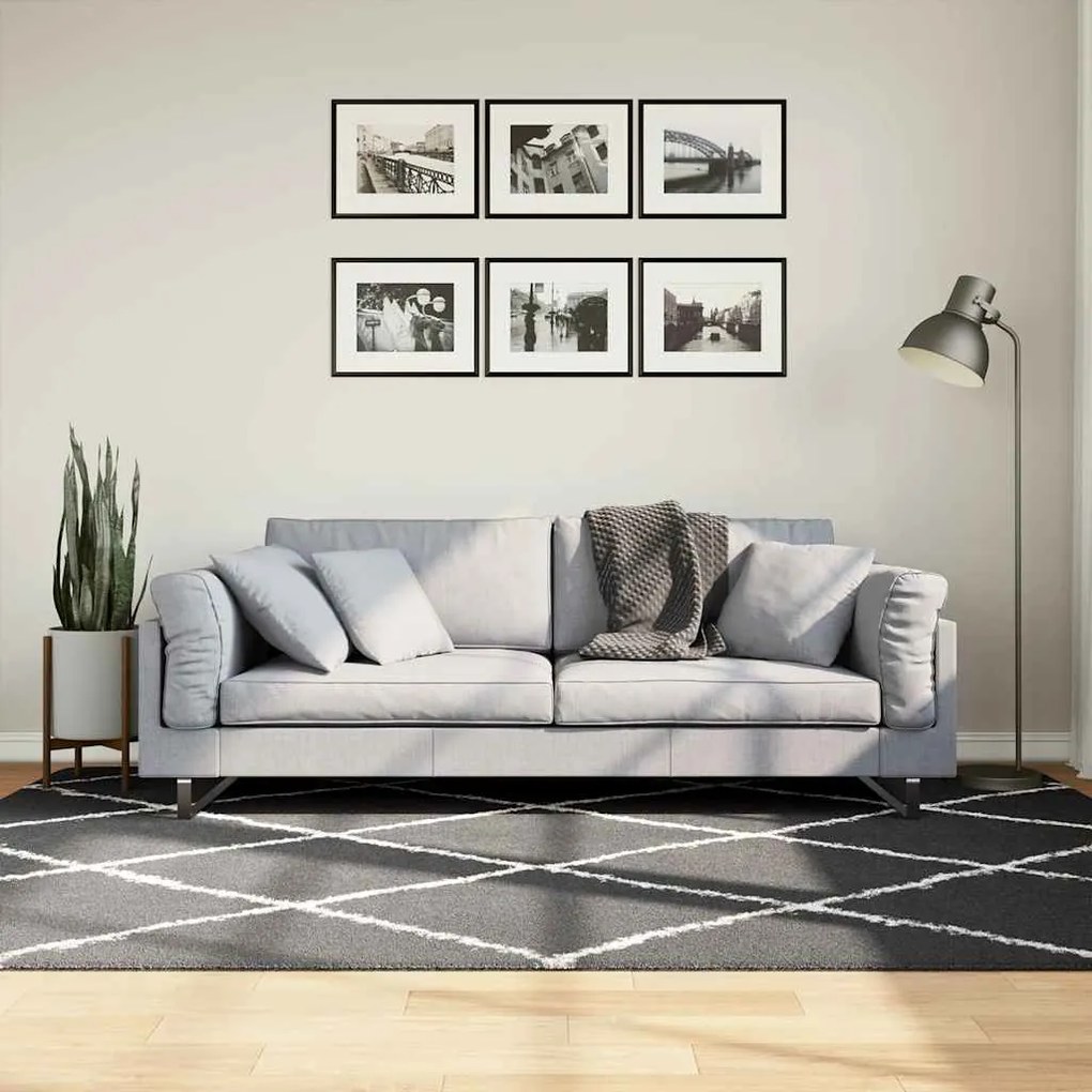 vidaXL Covor pufos &quot;PAMPLONA&quot; fire înalte negru/crem modern 160x230 cm