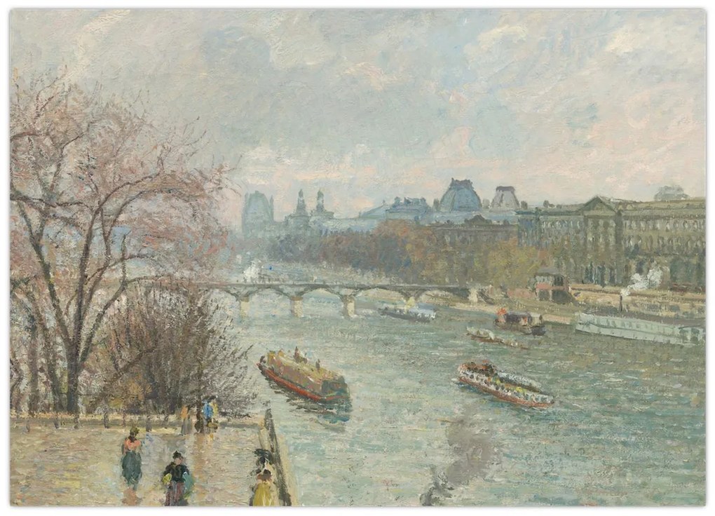 Tablou pe sticlă - Camille Pissarro, The Louvre, Afternoon, Rainy Weather, reproducere (70x50 cm)