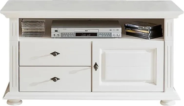 Comodă TV lemn masiv alb Ariana, 110 × 45 × 65 cm
