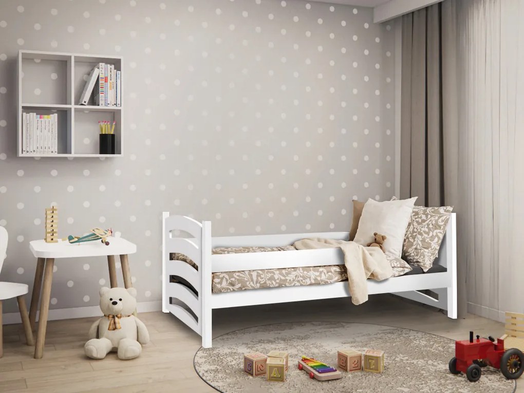 Pat pentru copii MELA 80 x 160 cm, alb Saltele: Saltea EASYSOFT 8 cm, Somiera pat: Cu lamele curbate