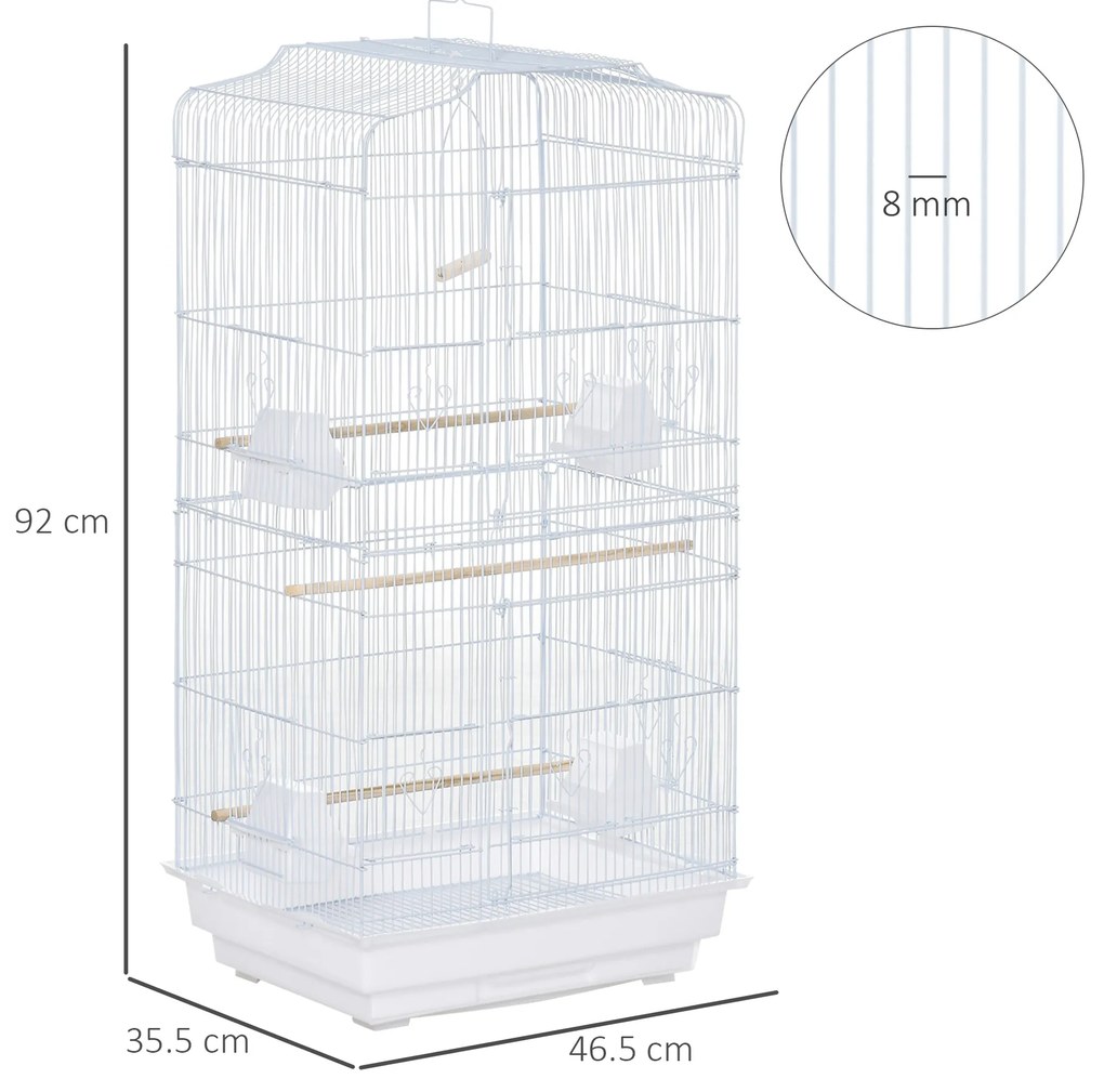 PawHut Cusca Albă pentru Păsări, Spațioasă, cu Accesorii Incluse, 46.5x35.5x92cm | Aosom Romania