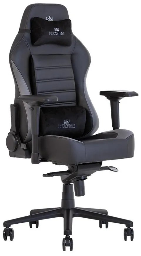 Scaun gaming ergonomic Hexter XL, mecanism multiblock, brate 4D, negru/gri, PU