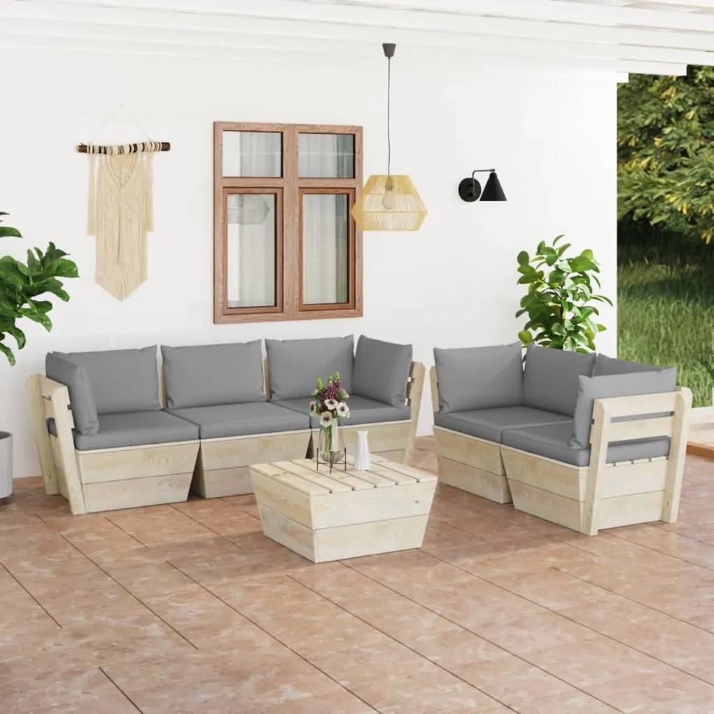 3063517 vidaXL Set mobilier grădină din paleți, 6 piese, cu perne, lemn molid