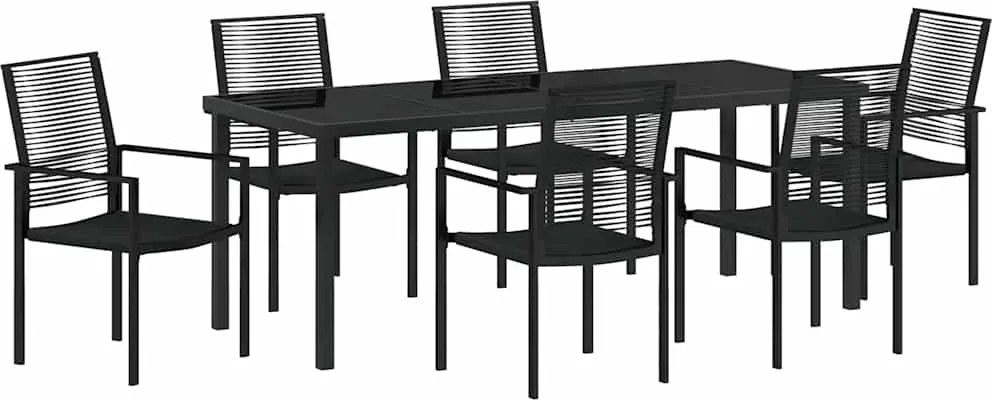vidaXL Set de masă pentru grădină 7 pcs Negru