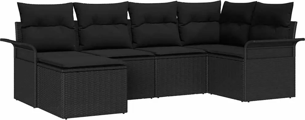 vidaXL Set de canapele pentru grădină cu pernă 6 pcs Negru poliratan