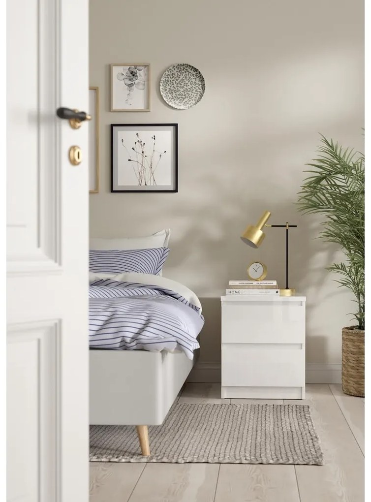 Noptieră Simplicity III, alb lucios