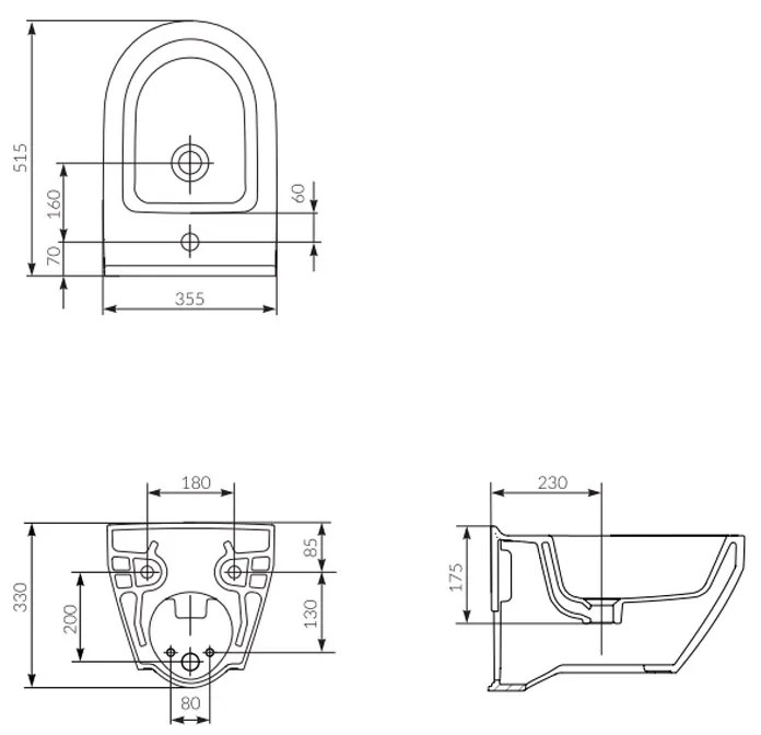 Bideu suspendat Cersanit, Crea, oval, alb