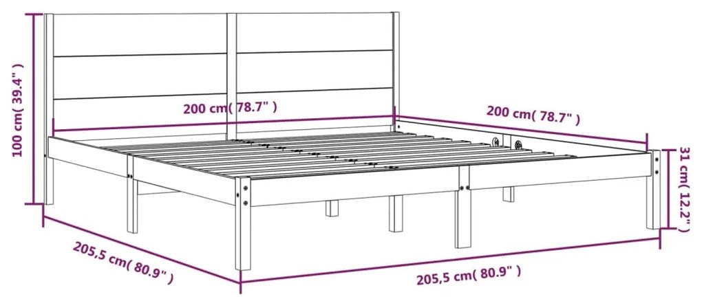 Cadru de pat, alb, 200x200 cm, lemn masiv de pin Alb, 200 x 200 cm