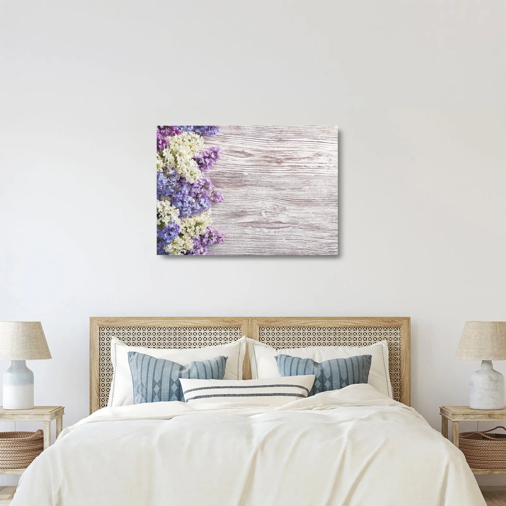 Tablou pe sticlă - Liliac pe lemn (70x50 cm)