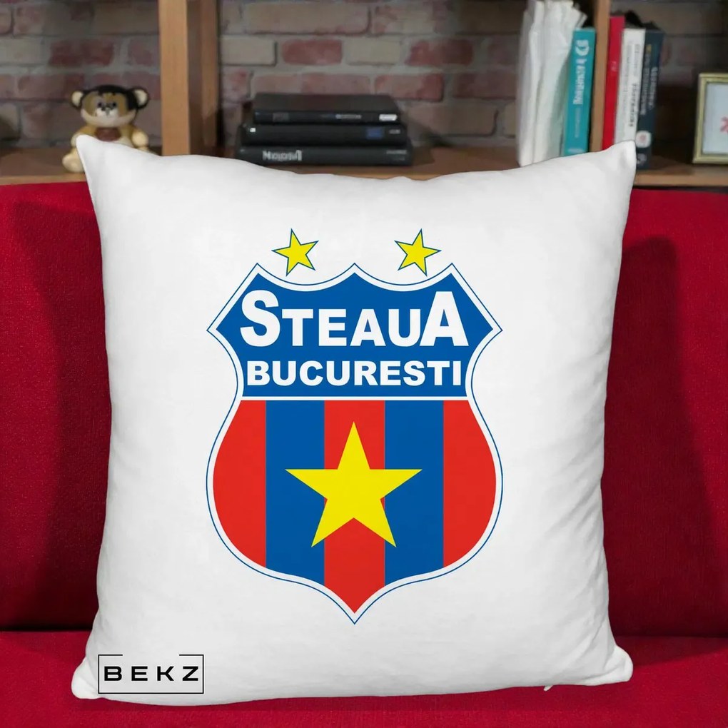 Perna Personalizata Steaua Bucuresti Fotbal, 40x40 cm, Alb Pufos, Husa Detasabila, Perna Inclusa, BEKZ®