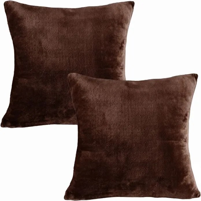 decoDoma Set de 2 fețe pernuțe din micropluș de culoarea ciocolatei 40 x 40 cm