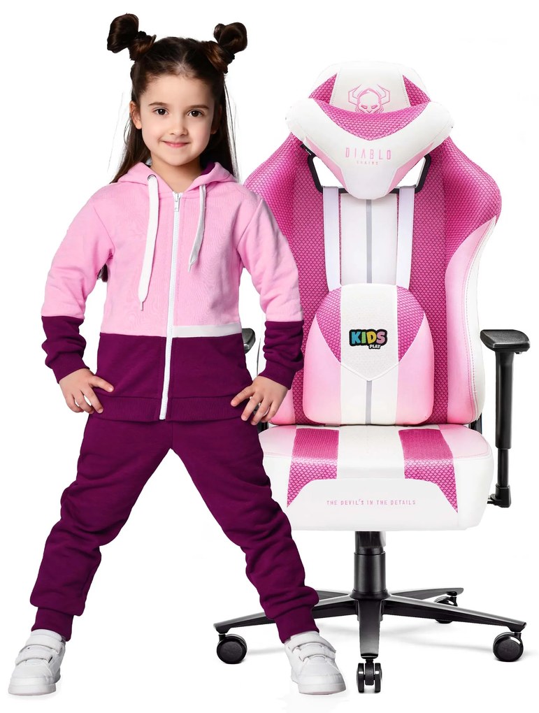 Scaun gaming din material pentru copii Diablo X-Player 2.0: Marshmallow Pink / roz, Kids Size Diablochairs