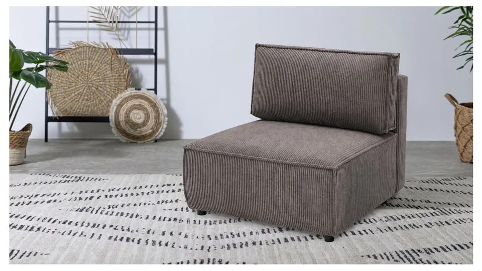 Modul pentru canapea maro deschis cu tapițerie din catifea reiată (de mijloc) Nihad modular – Bobochic Paris