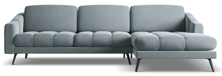 Colțar albastru deschis cu tapițerie din catifea (cu colț pe partea dreaptă) Nalu – Makamii