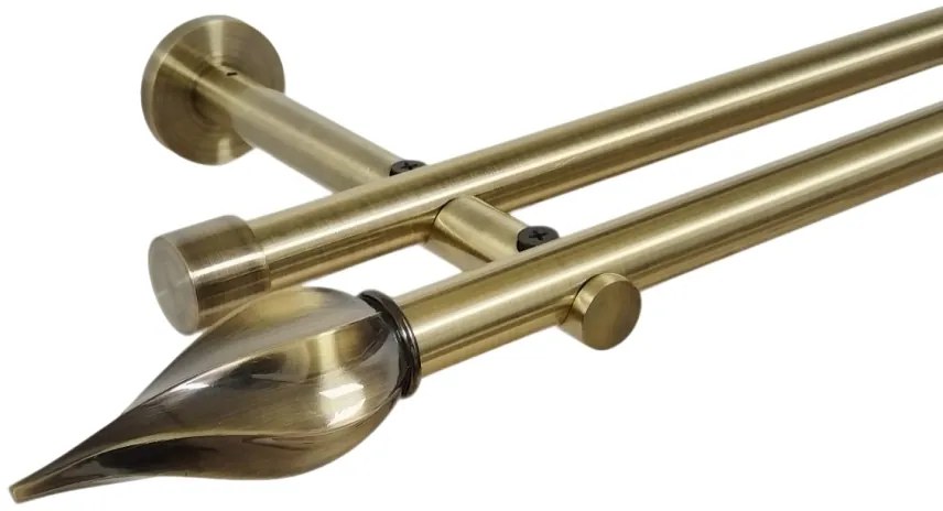 Galerie dubla picior universal fara inele prindere perete twister 19/19 mm aur antic (Alege marime: 400 cm)
