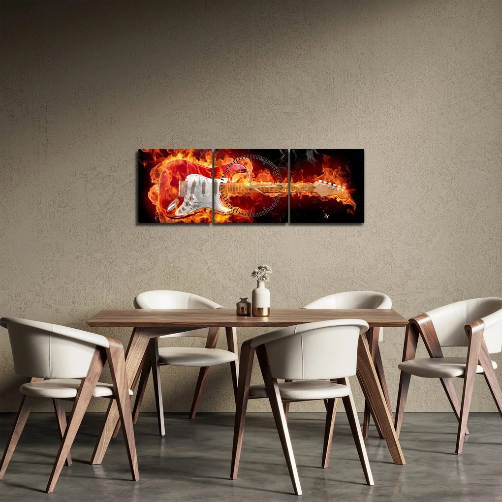 Tablou - Gtara în flăcări (cu ceas) (90x30 cm)