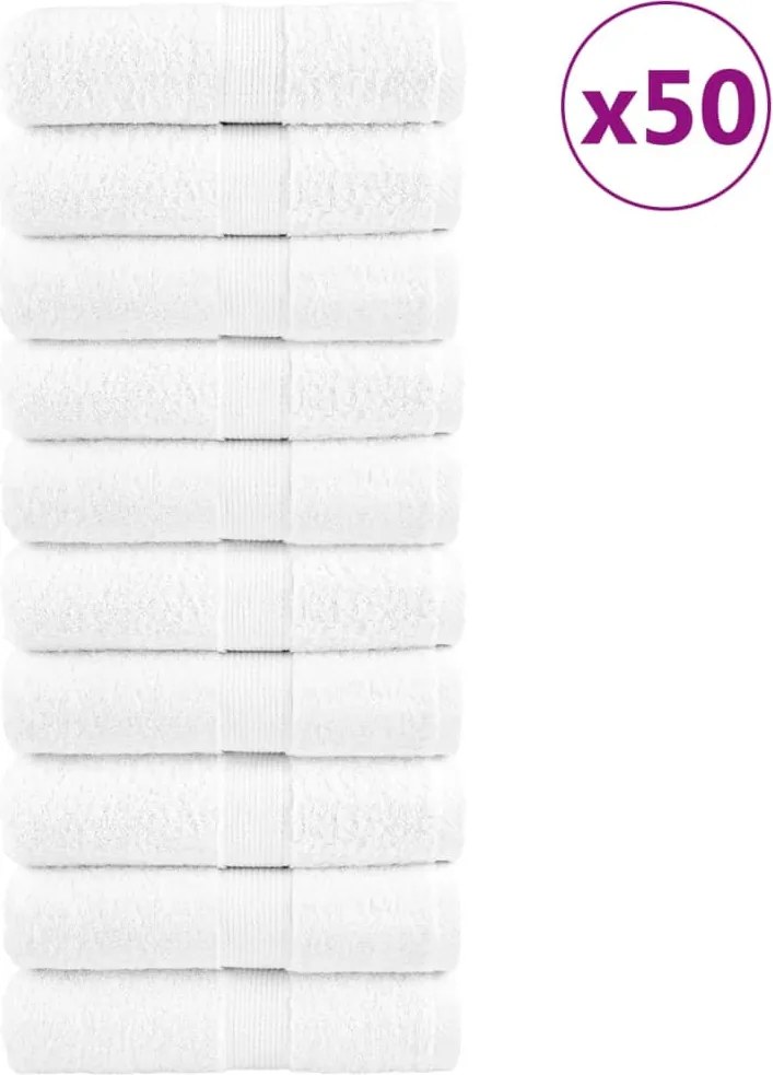 vidaXL Prosoape de baie premium, SOLUND, 50 buc., albe, 30 x 30 cm, 600 g/m²