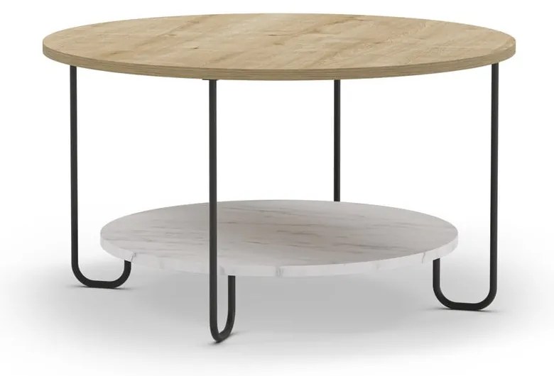 Măsuță de cafea în culoare naturală rotundă cu blat cu aspect de lemn de stejar ø 80 cm Tonka – Marckeric