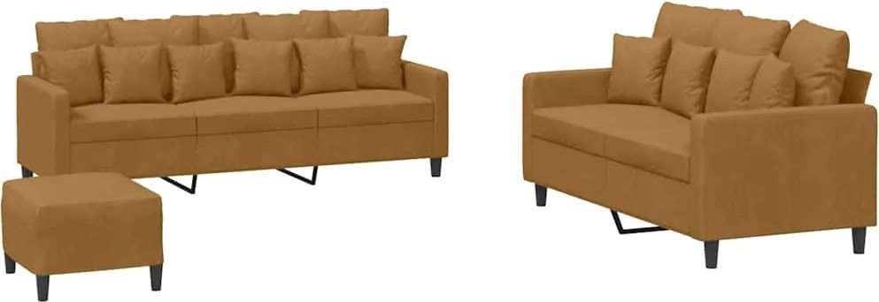 vidaXL Set de canapele cu perne, 3 piese, maro, catifea
