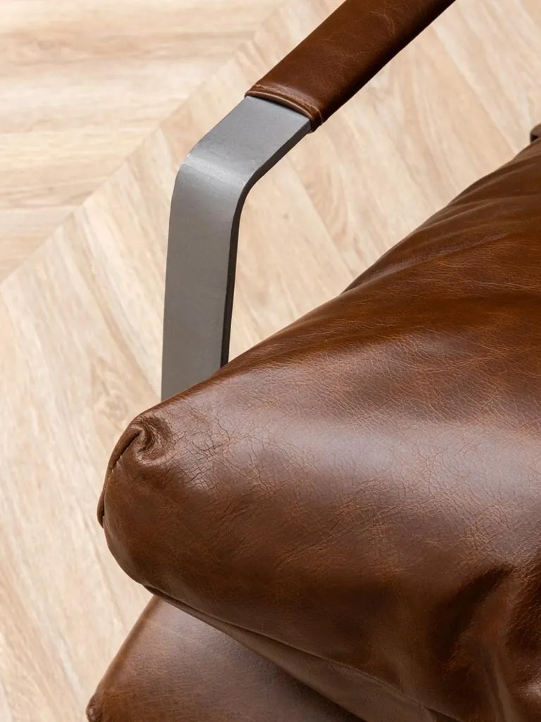 Fotoliu maro din piele naturala full grain cu cadru din metal, „Homy”