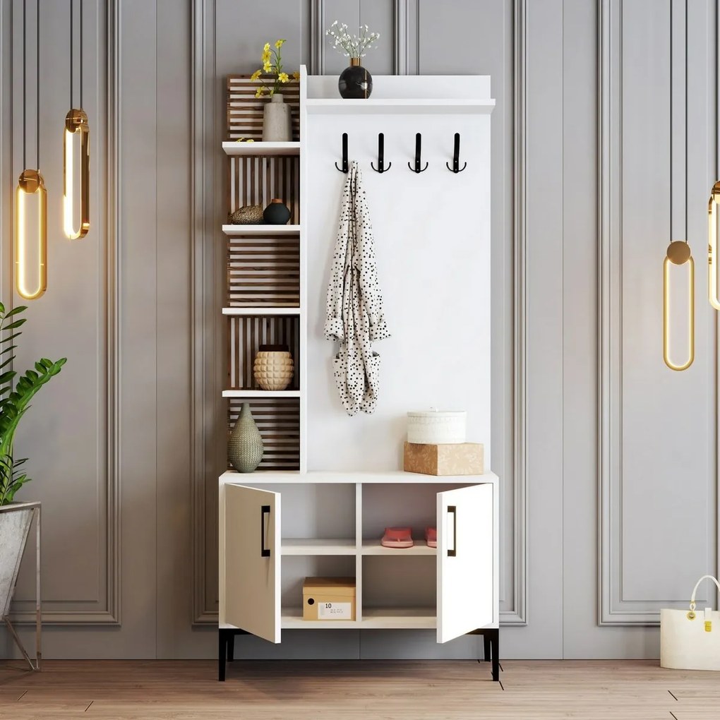 Cuier cu dulap pentru pantofi și rafturi ViyanaWhite