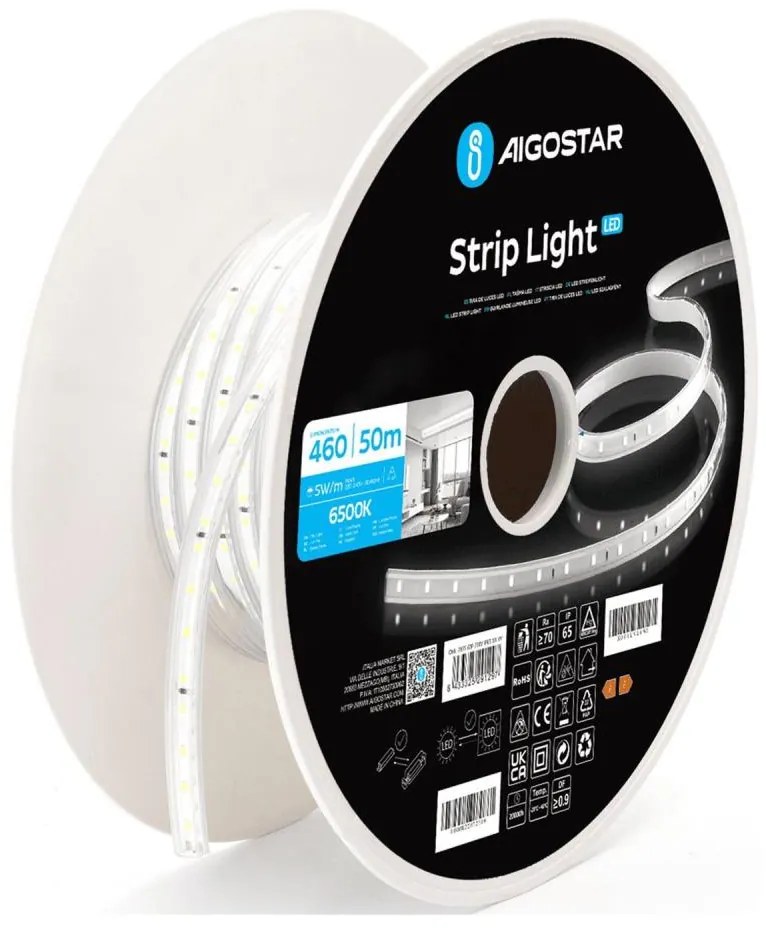 Aigostar - Bandă LED 250 W, 230 V, 50 m, 6500 K, IP65