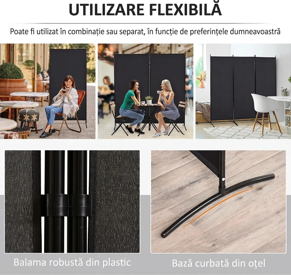 HOMCOM Paravan interior cu 3 panouri, separeu pliabil pentru spatii din metal si poliester, 253x50x182cm, bej | Aosom Romania