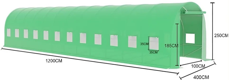 FOLIE solar de grădină, 4x12 m, 48 m², PE armată, rezistentă 180g/m2, cu filtru UV, impermeabila, ferestre rulante, Verde, GH412C,
