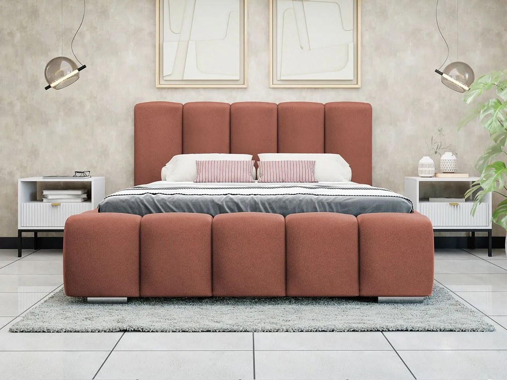 Pat matrimonial 140 cm Leskana (teracotă) (cu somieră) (cu sp. depozitare). Promo -17%. 1104152