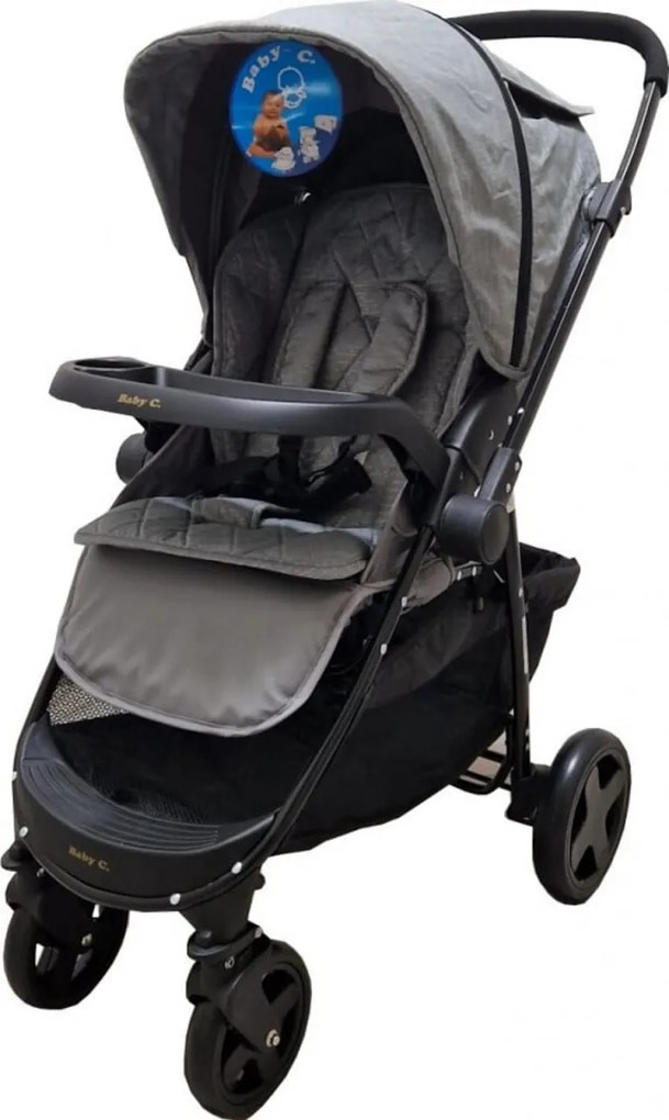 Carucior nou nascuti 2 in 1 BABY CARE™ PRO SK10, Maner reversibil, Spatar reglabil in 3 trepte, Frana picior,Pliabil , Gri Jeans