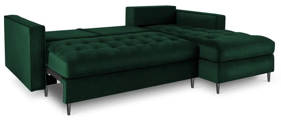 Colțar extensibil din catifea cu șezlong dreapta Milo Casa Santo, verde