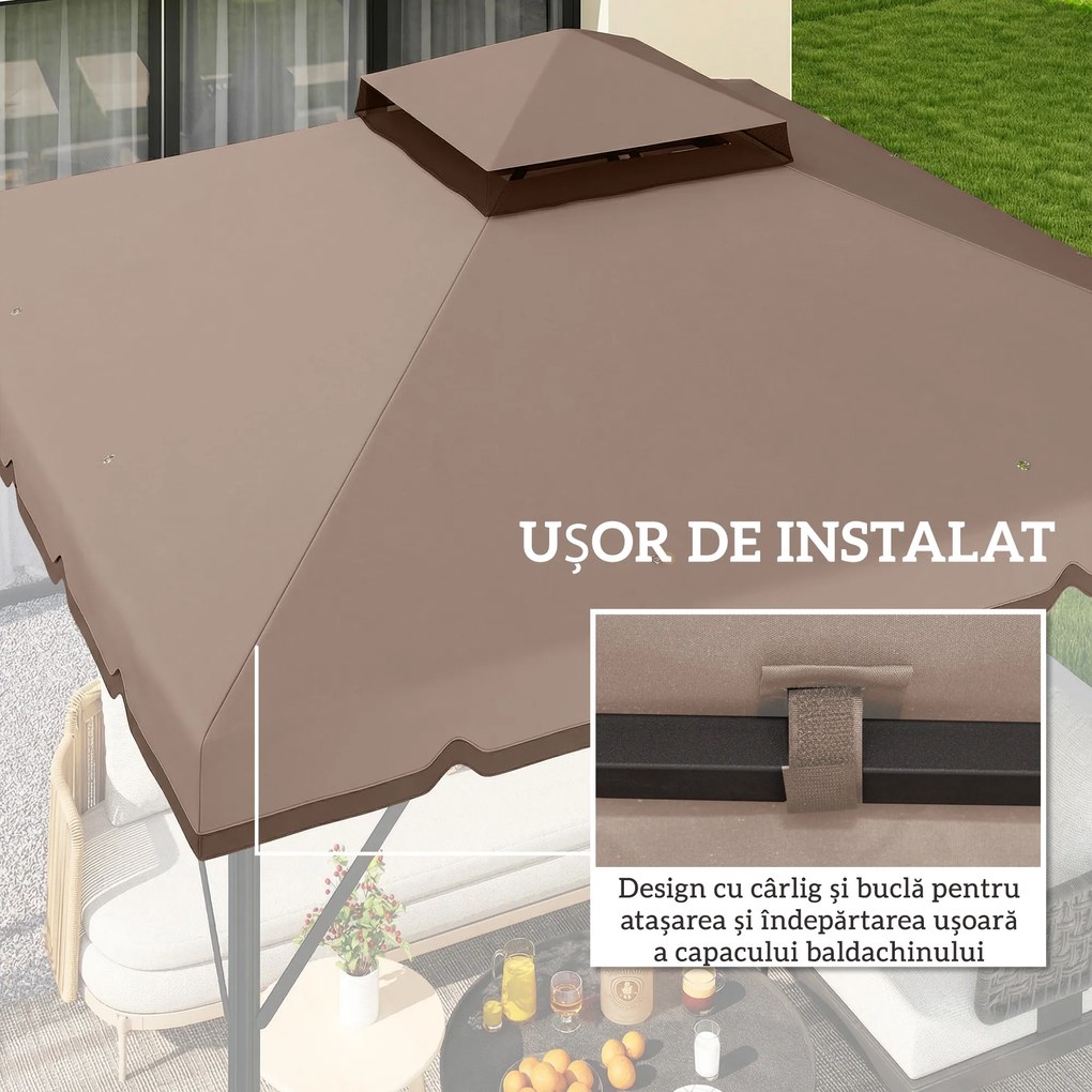 Outsunny Husă de Rezervă pentru Foișor 3x3 m din Grădină, Acoperiș Dublu Rezistent la Apă din Poliester 180g/㎡ Anti-UV 30+ cu 8 Găuri de Drenaj, Cașmir | Aosom Romania