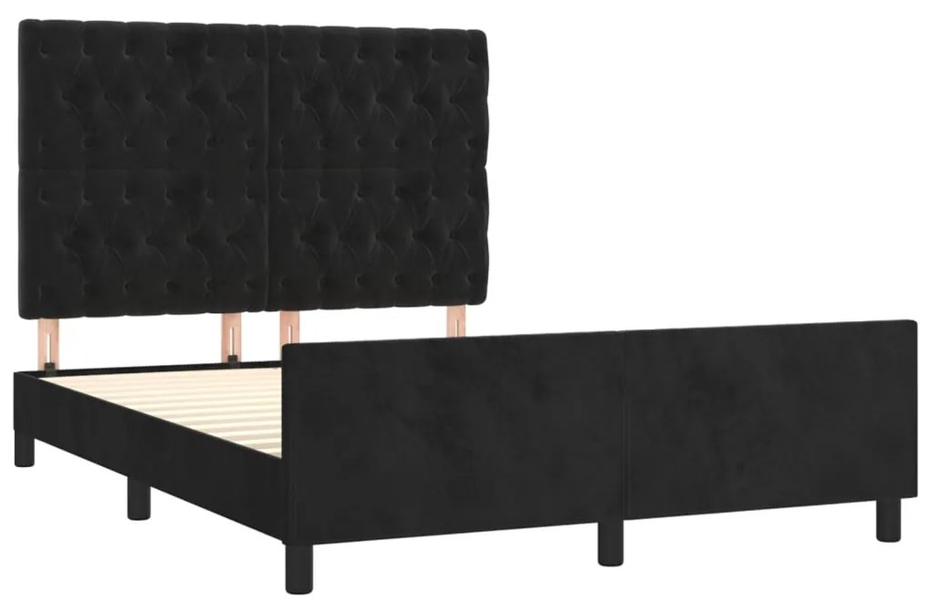 Cadru de pat cu tablie, negru, 140x200 cm, catifea Negru, 140 x 200 cm, Design cu nasturi