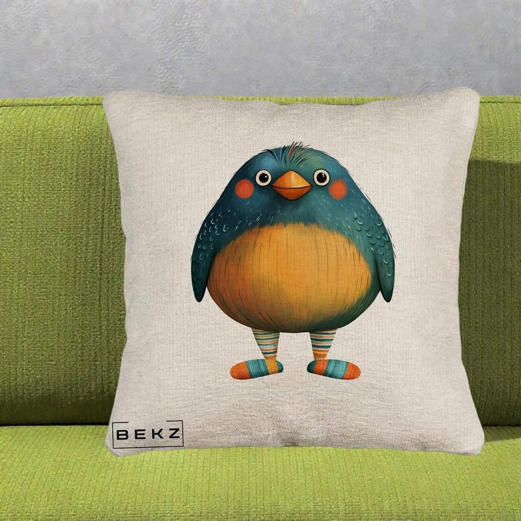 Perna Decorativa Pasare Teal cu Sosete Dunghi, 40x40 cm, Bej Canapea, Husa Detasabila, Perna Inclusa, BEKZ®