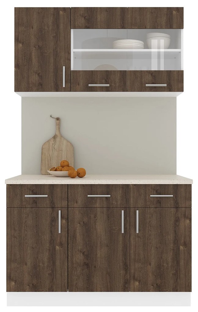 Set Bucatarie Karo V3, Stejar Bronz/Alb, Blat Thermo 28 mm, L 120 cm
