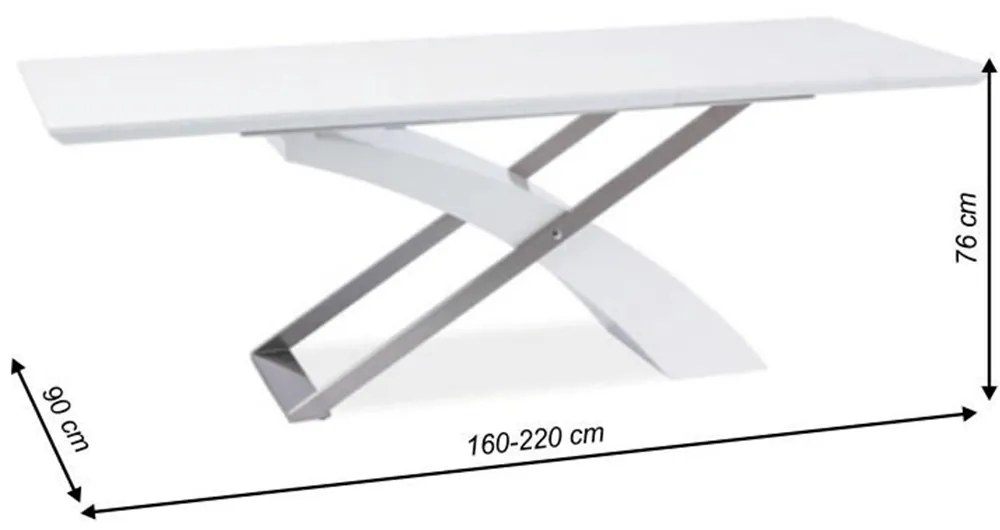 Masa extensibila de bucatarie, alb extra stralucitor metal, 160-220x90 cm, KROS