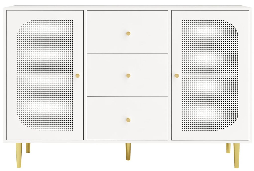 Bufet de sufragerie din ratan cu sertare, Alb | Aosom Romania