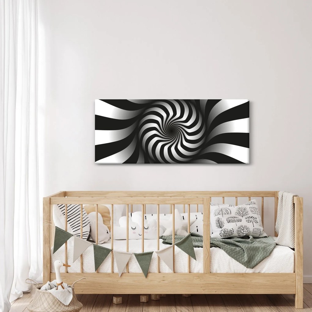 Tablou abstract cu spirala alb neagră (120x50 cm)
