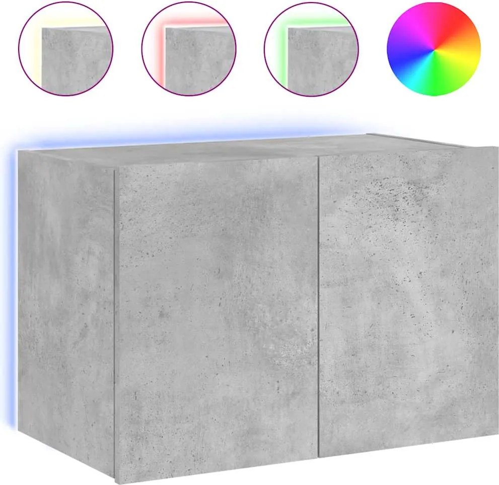 vidaXL Comodă TV de perete cu lumini LED, gri beton, 60x35x41 cm