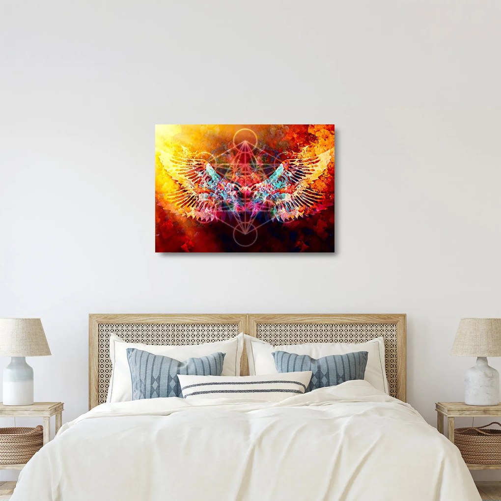 Tablou pe sticlă - Merkaba cu aripi, abstracție (70x50 cm)