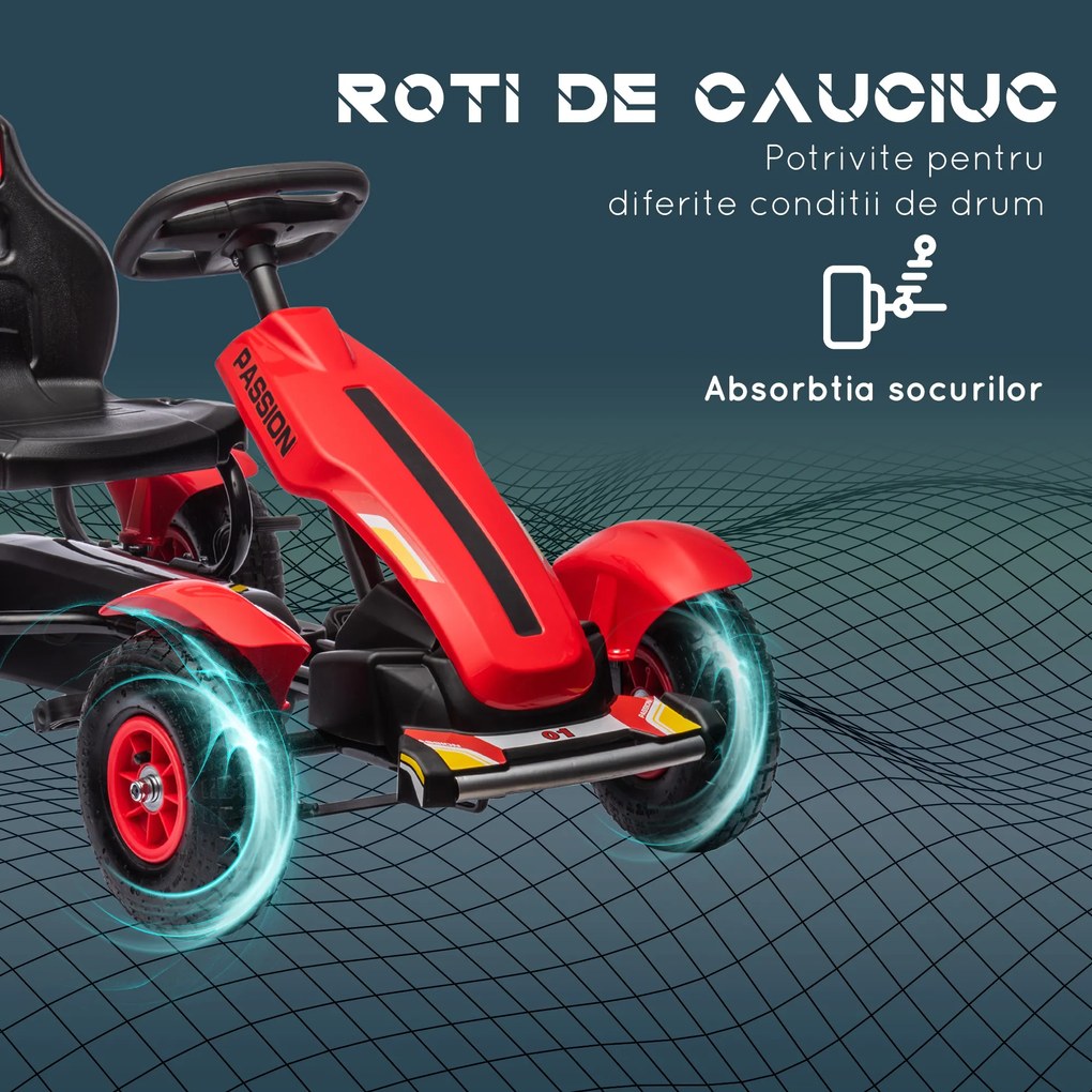HOMCOM Kart cu Pedale pentru Copii 5-12 Ani, 121x58x61 cm, Roșu | Aosom Romania