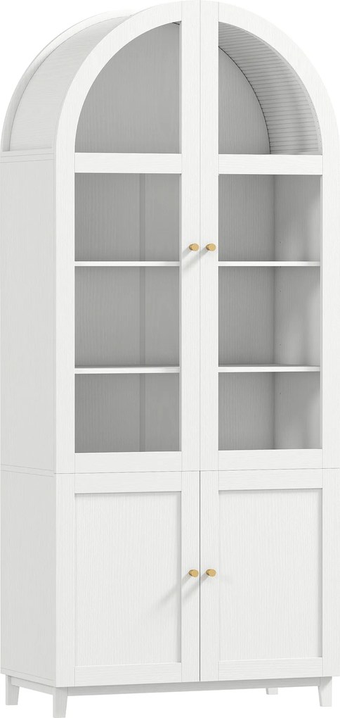 HOMCOM Dulap de bucătărie, vitrină pentru veselă cu 4 uși dintre care 2 din acrilic și rafturi reglabile, 78 x 40 x 180 cm, alb | Aosom Romania