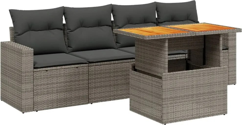 vidaXL Set canapea de grădină cu perne, 5 piese, gri, poliratan