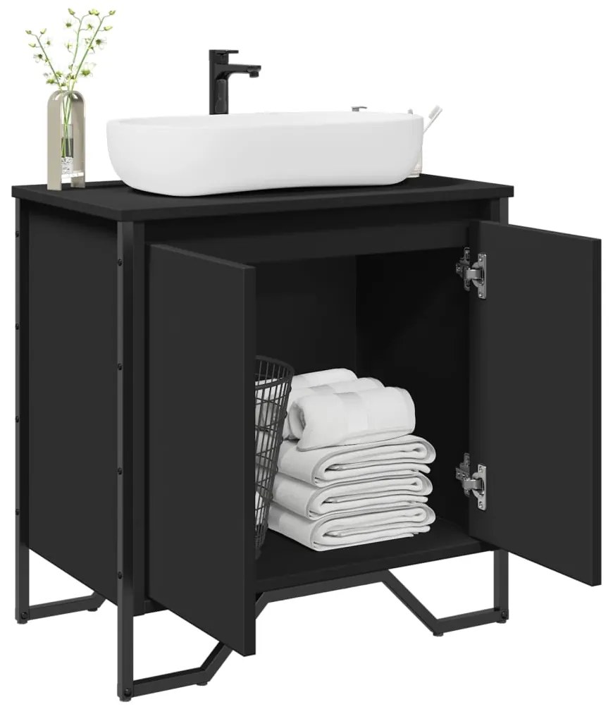 vidaXL Dulap pentru chiuvetă baie, negru, 60x35x60 cm, lemn prelucrat