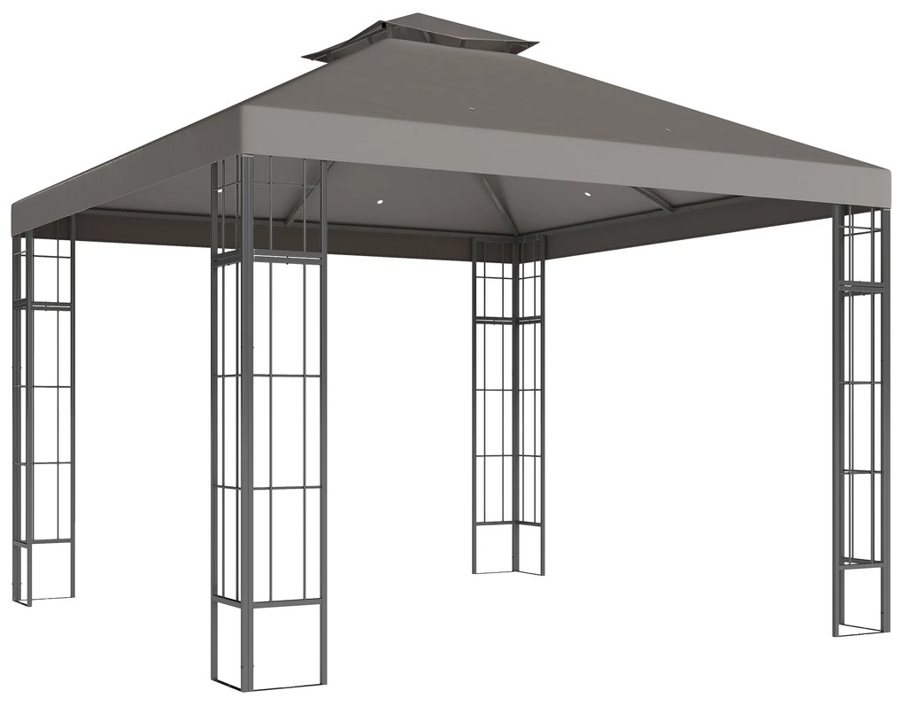 Outsunny Pavilion de grădină 3x3 m, Design cu acoperiș în două trepte, Protecție UV30+, Rezistent la UV, Protecție solară, Cadru metalic, Gri închis | Aosom Romania