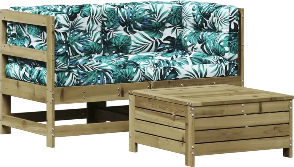 vidaXL Set mobilier de grădină cu perne, 3 piese, lemn de pin tratat